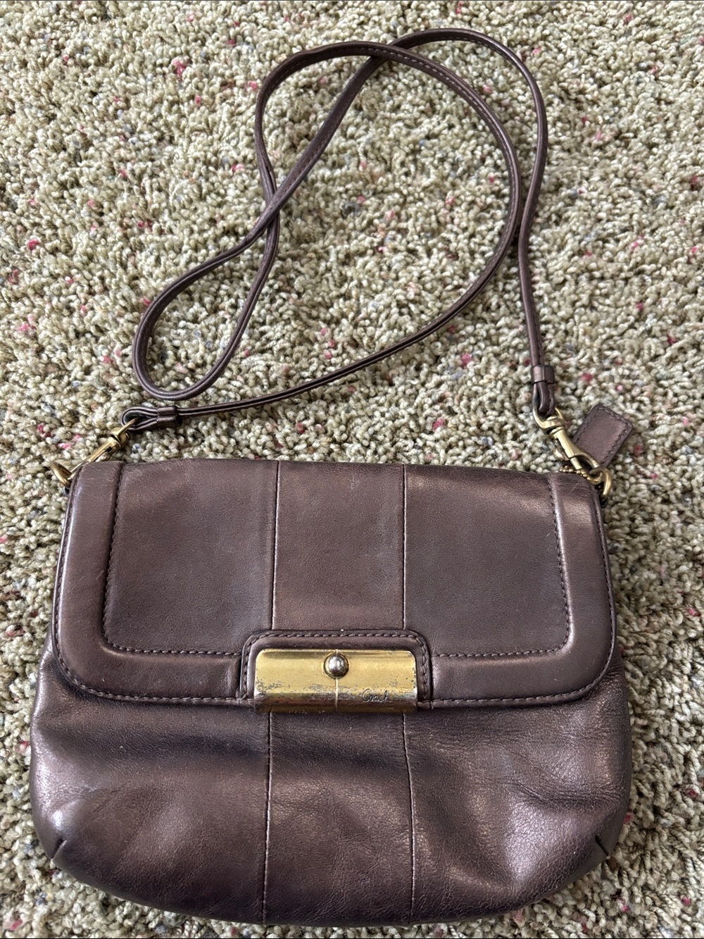 Coach Kristin Metallic Bronze Leather Flap Crossbody Bag